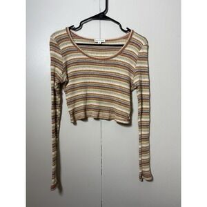 Earthbound Trading Co M Striped Rib Knit Crop Top Boho Hippie Y2K Long Sleeves